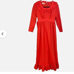 Vtg 60s 70s Red Retro Mod Maxi Dress Mid Century Size S USA STUNNING